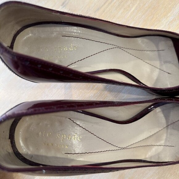 Kate Spade Womens Burgundy Patent Leather Peep Toe Stiletto Heels Pumps Sz 8 - Picture 3 of 8